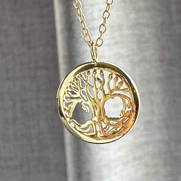 14k Gold Vermeil Round Tree Pendant Necklace - Picture 3 of 10